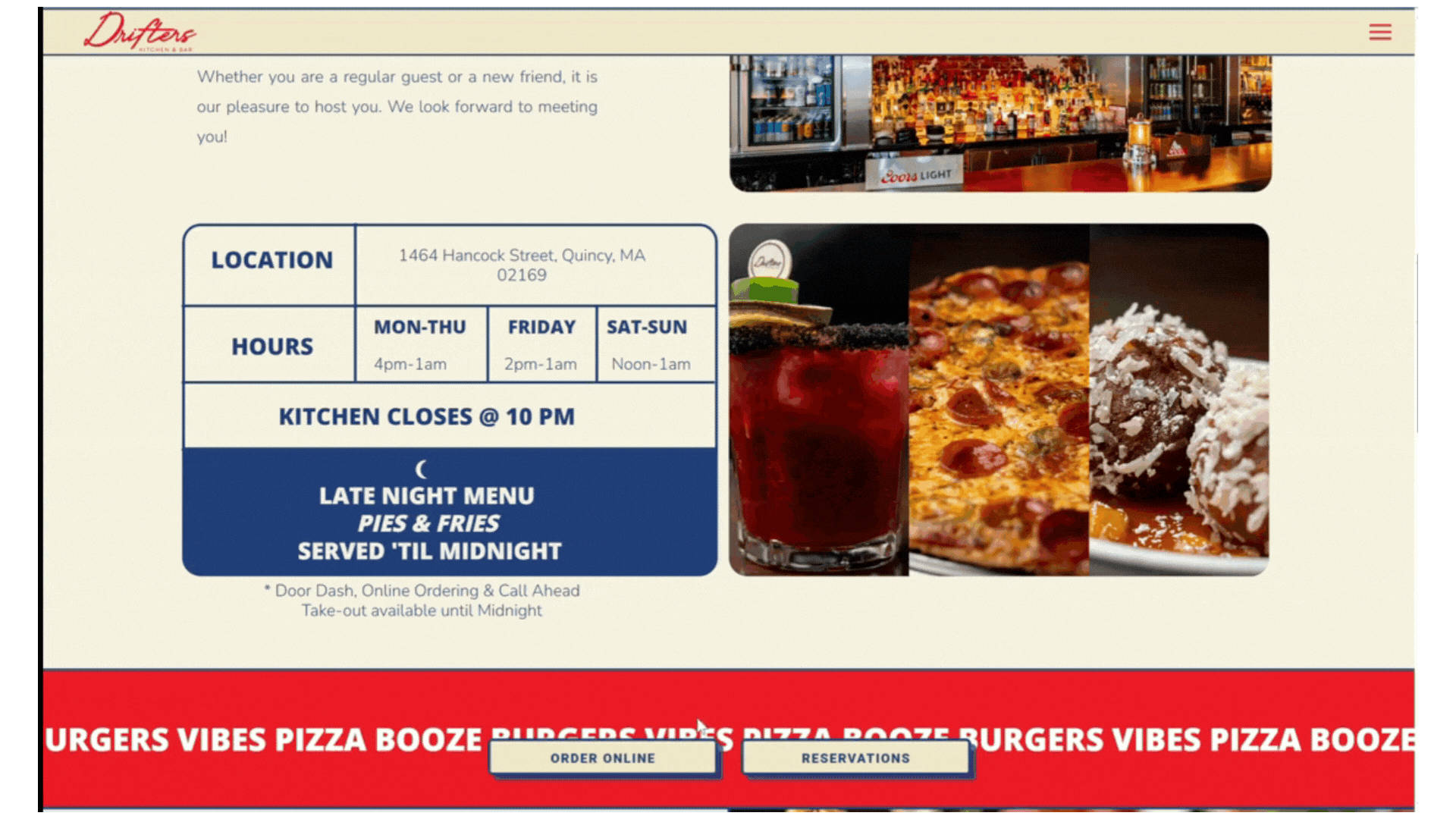 Gif of Cursor hover over "Order Online" buttons on Drifter's Website
