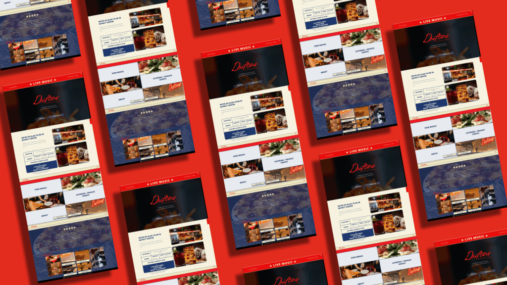 pattern of full page screenshot of Drifter's kitchen and bar home page web design
